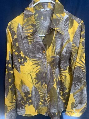 Milano Yellow and Brown Tropical Print Casual Button Down Shirt